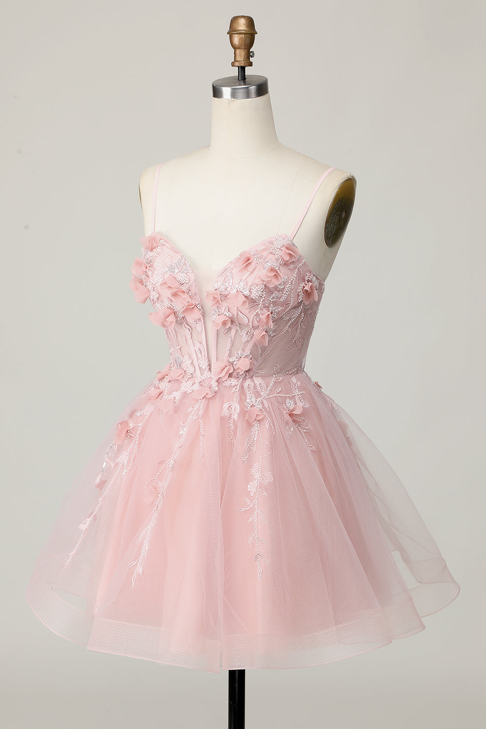 Pink Corset A Line Short Appliqued Homecoming Dress with Beading