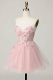 Pink Corset A Line Short Appliqued Homecoming Dress with Beading