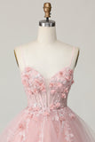 Pink Corset A Line Short Appliqued Homecoming Dress with Beading