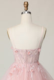 Pink Corset A Line Short Appliqued Homecoming Dress with Beading