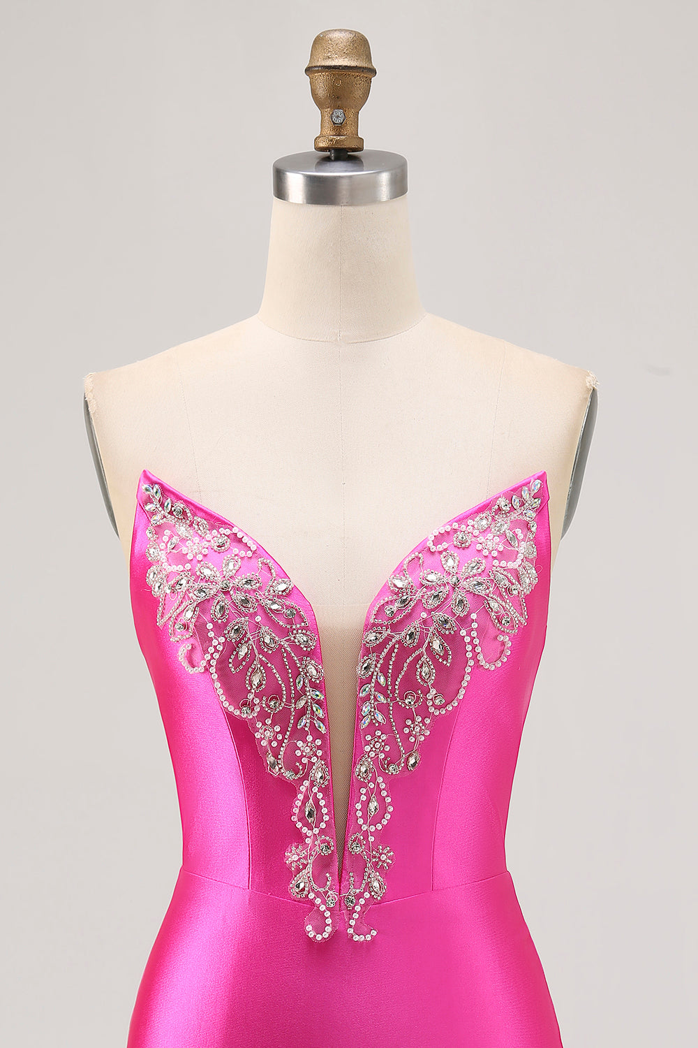 Fuchsia Strapless Beaded Bodycon Homecoming Dress with Slit