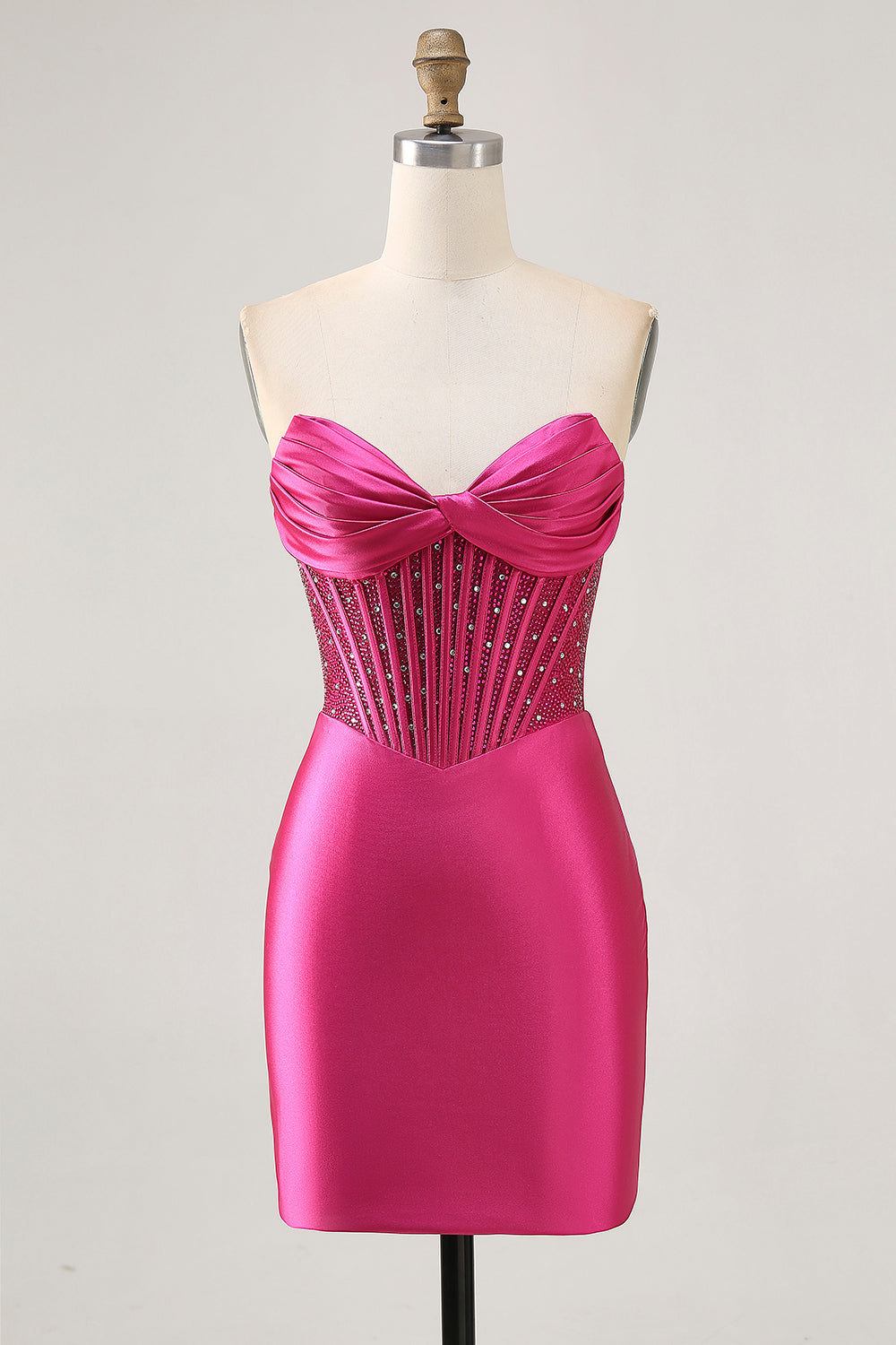Sparkly Fuchsia Corset Tight Satin Short Homecoming Dress