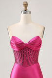 Sparkly Fuchsia Corset Tight Satin Short Homecoming Dress