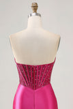 Sparkly Fuchsia Corset Tight Satin Short Homecoming Dress