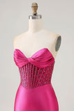 Sparkly Fuchsia Corset Tight Satin Short Homecoming Dress