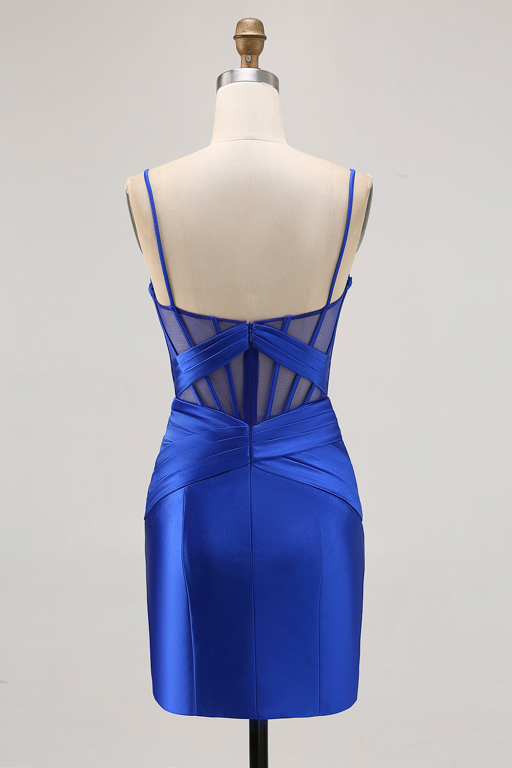 Royal Blue Sheer Corset Pleated Tight Homecoming Dress with Slit