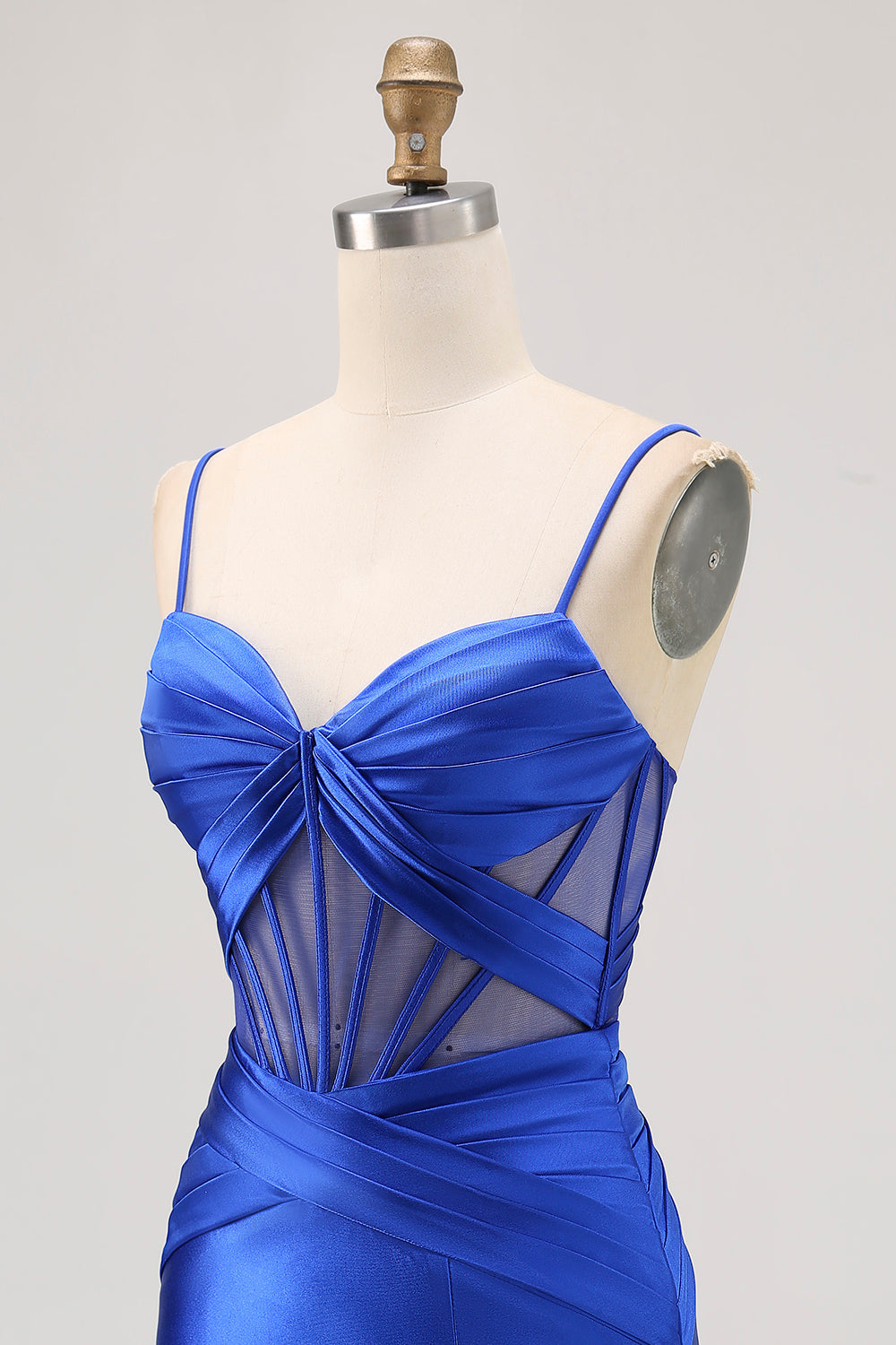 Royal Blue Sheer Corset Pleated Tight Homecoming Dress with Slit