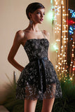 Black Short A-Line Cocktail Dress with Appliques