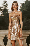 Strapless Short A-Line Gold Cocktail Dress