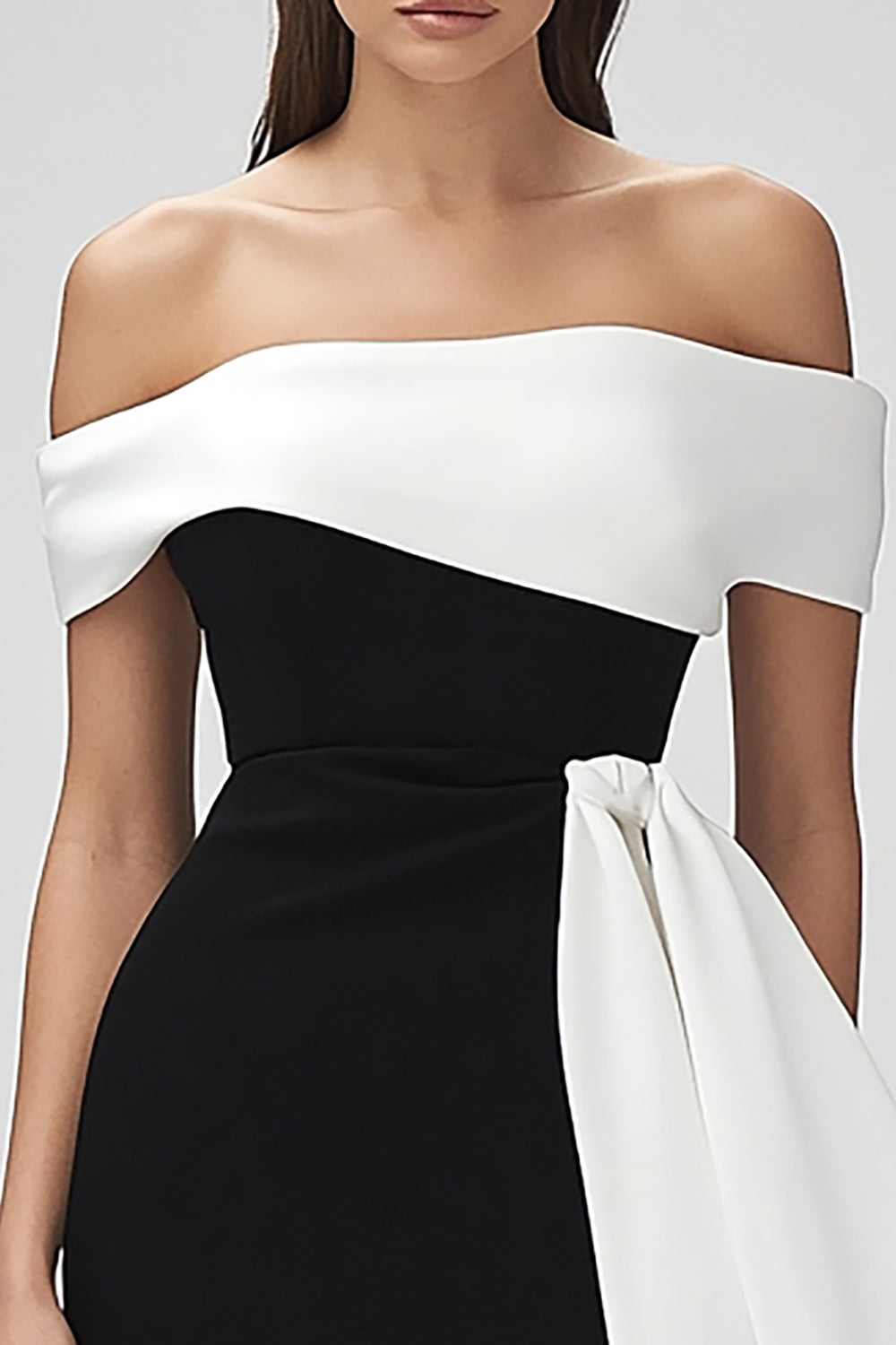 Short Bodycon Ivory and Black Cocktail Dress with Ruffles