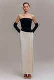 Black Champagne Velvet Strapless Sheath Formal Dress