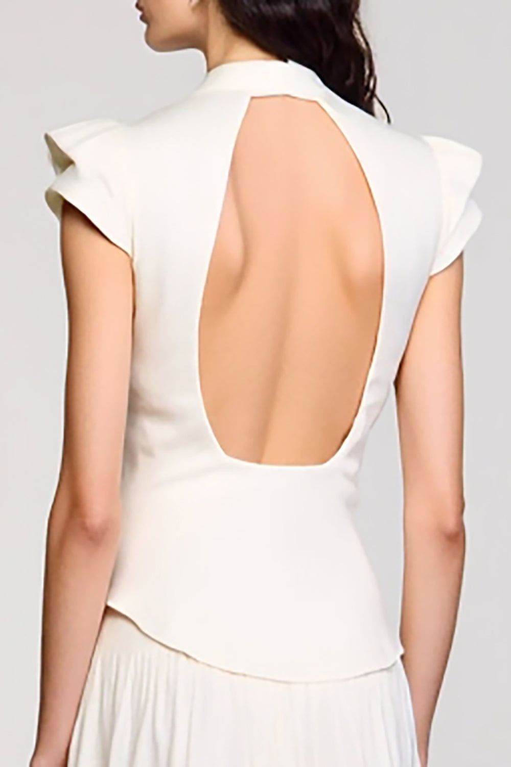 Ivory Shawl Lapel 2 Piece Midi Business Suits with Cap Sleeves