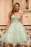 Green A Line Appliqued Corset Short Ball Dress