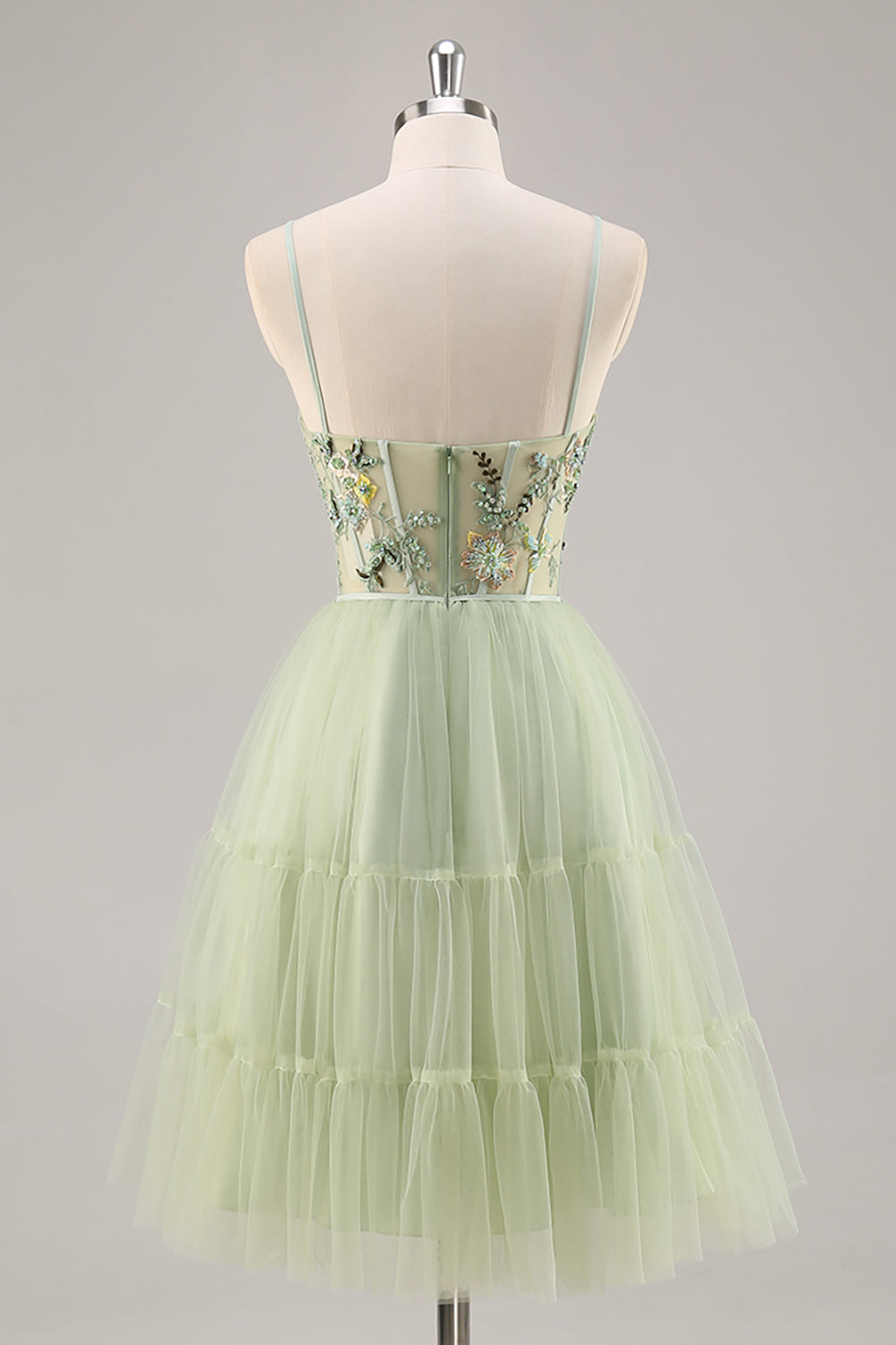 Green A Line Appliqued Corset Short Ball Dress
