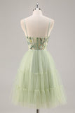Green A Line Appliqued Corset Short Ball Dress