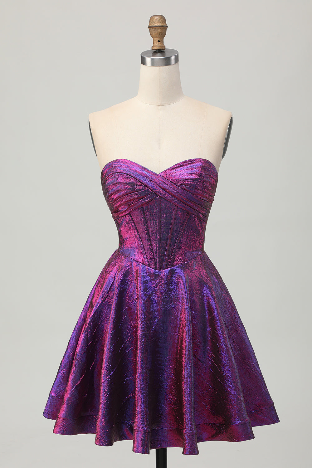 Metallic Dark Purple Strapless Corset Short Homecoming Dress