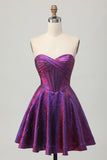 Metallic Dark Purple Strapless Corset Short Homecoming Dress