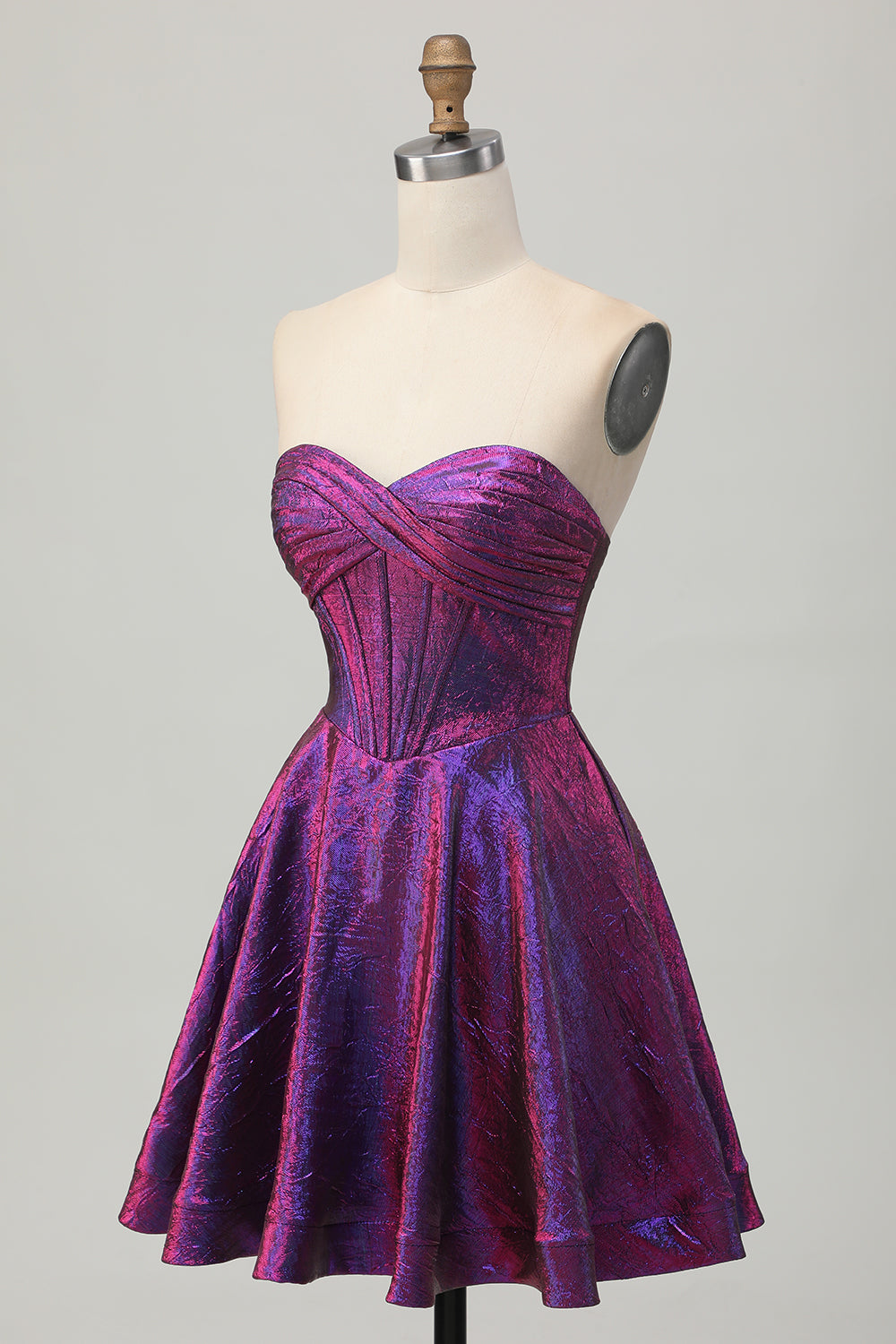 Metallic Dark Purple Strapless Corset Short Homecoming Dress