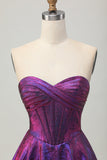 Metallic Dark Purple Strapless Corset Short Homecoming Dress
