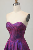 Metallic Dark Purple Strapless Corset Short Homecoming Dress