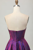 Metallic Dark Purple Strapless Corset Short Homecoming Dress