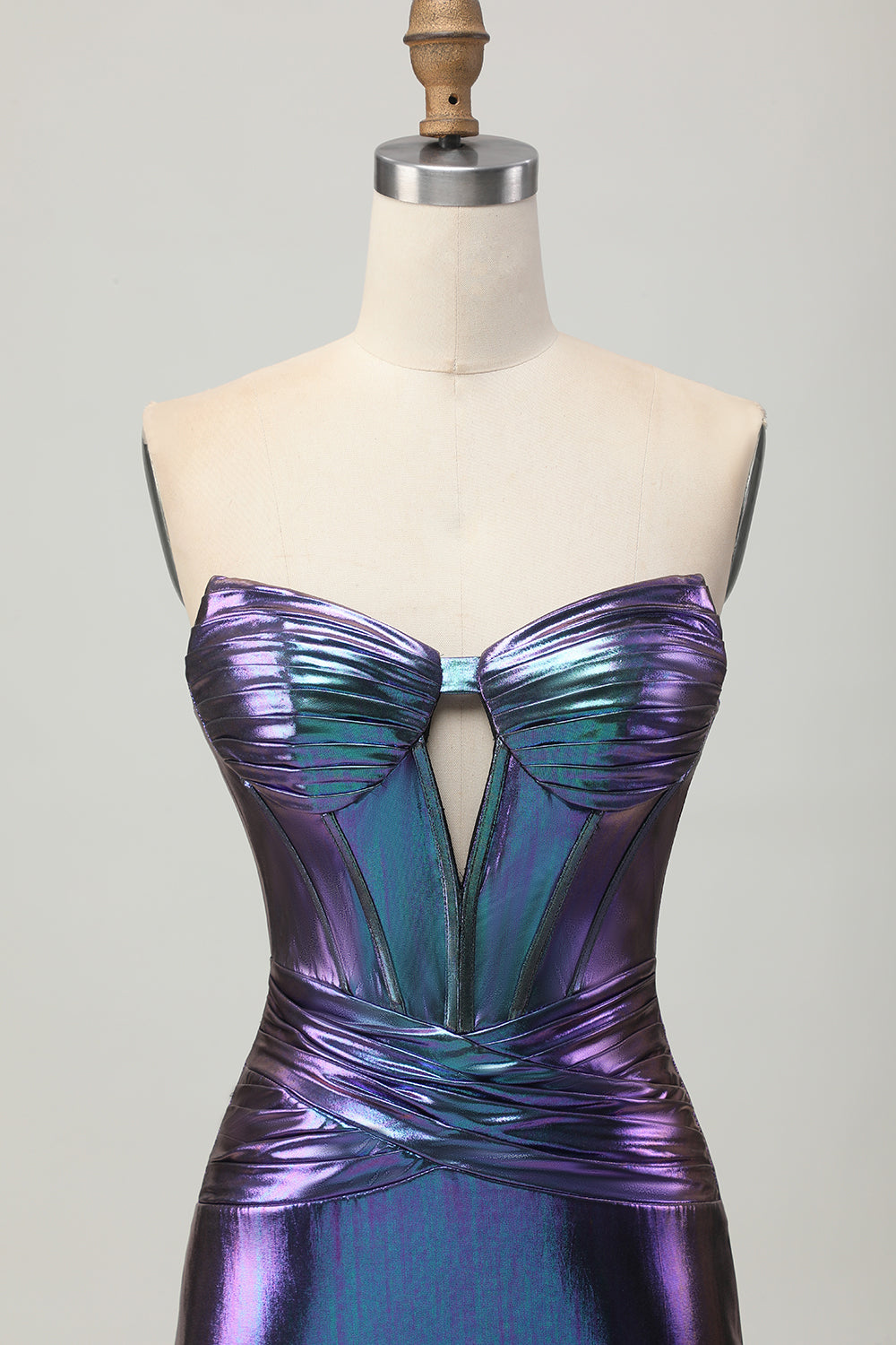 Metallic Blue Purple Strapless Cut Out Corset Tight Homecoming Dress