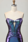 Metallic Blue Purple Strapless Cut Out Corset Tight Homecoming Dress