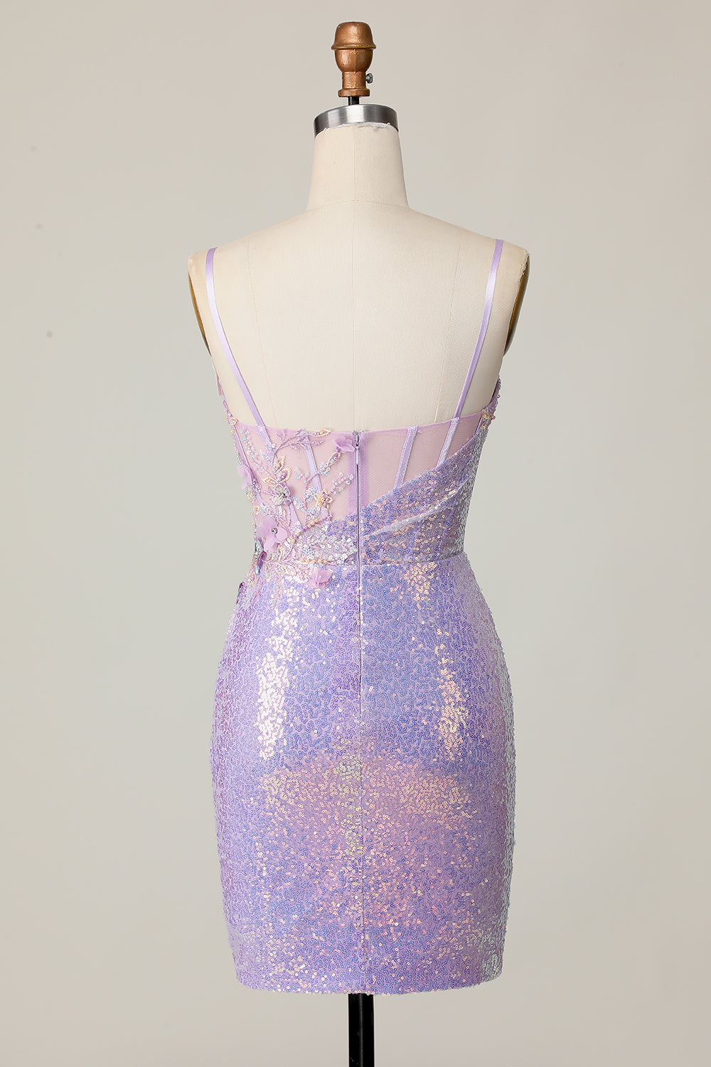 Sparkly Lilac Bodycon Corset Sequins Homecoming Dress with 3D Flowers