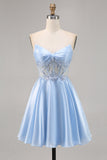 Light Blue Strapless A Line Short Homecoming Dress with Sequins