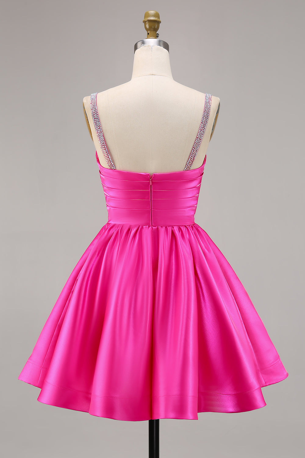 Fuchsia Satin A Line Short Homecoming Dress with Beading
