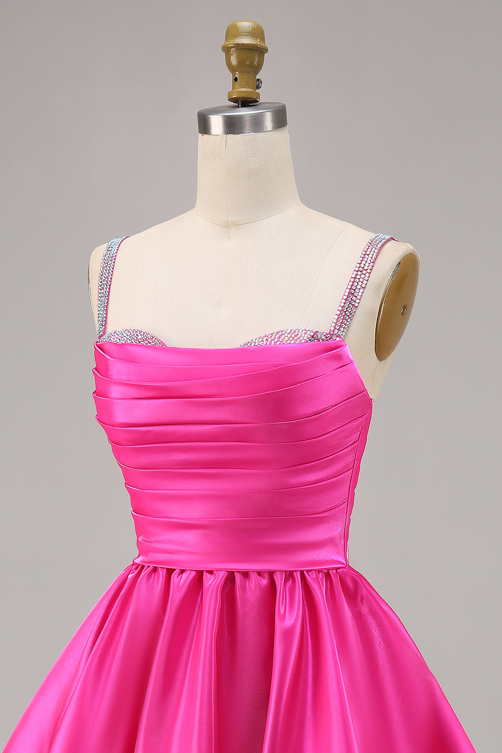 Fuchsia Satin A Line Short Homecoming Dress with Beading