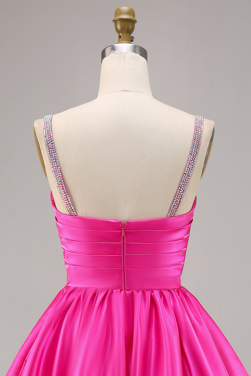 Fuchsia Satin A Line Short Homecoming Dress with Beading