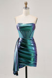 Metallic Green Corset Ruched Bodycon Short Homecoming Dress