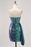 Metallic Green Corset Ruched Bodycon Short Homecoming Dress