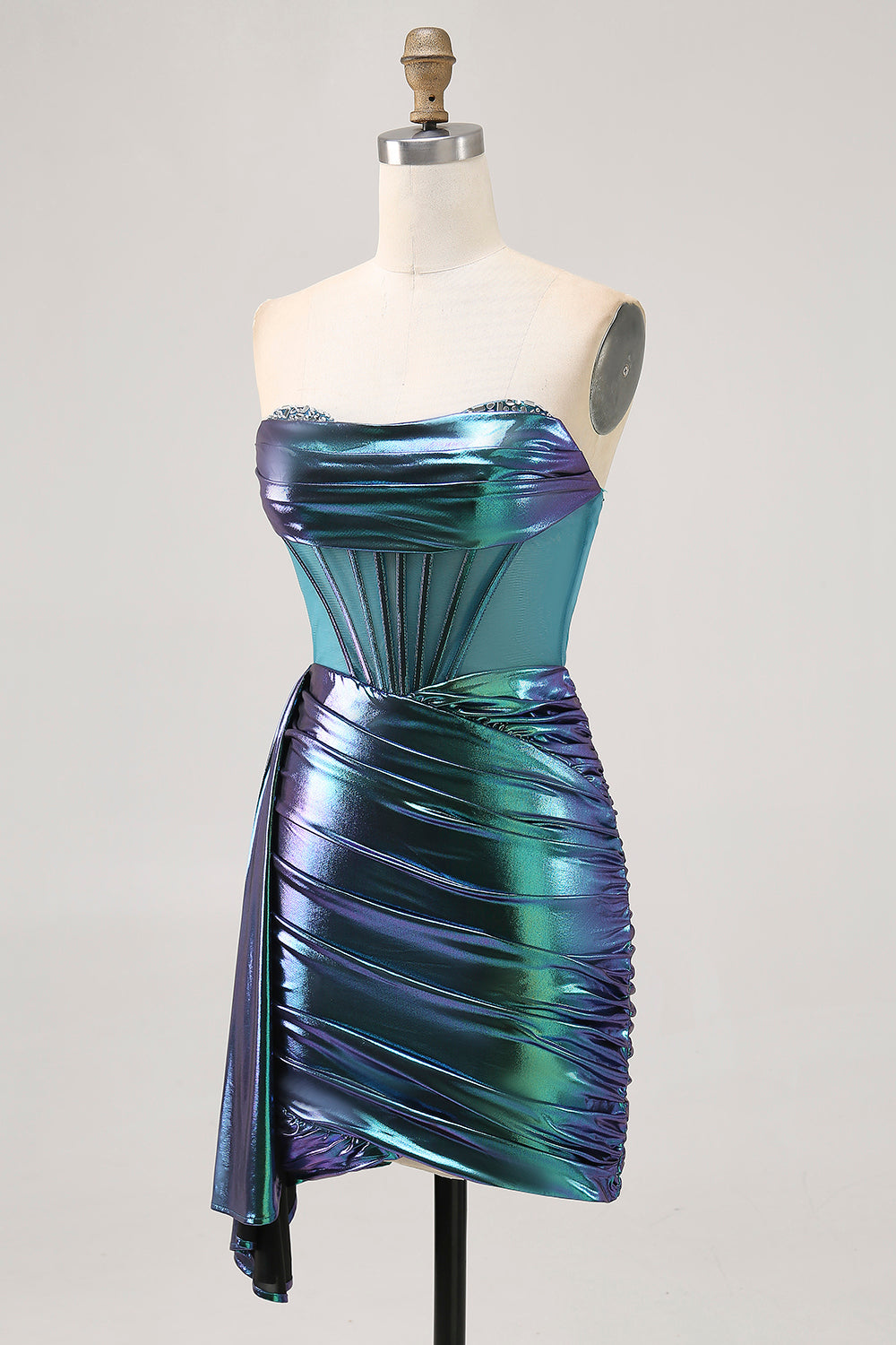 Metallic Green Corset Ruched Bodycon Short Homecoming Dress