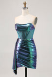 Metallic Green Corset Ruched Bodycon Short Homecoming Dress