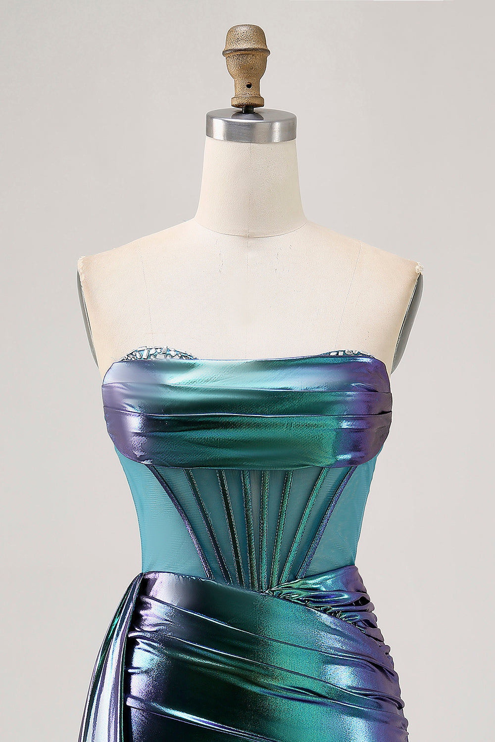Metallic Green Corset Ruched Bodycon Short Homecoming Dress