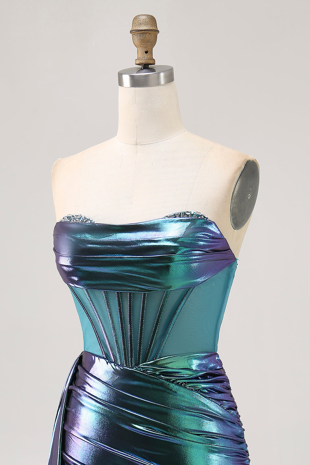 Metallic Green Corset Ruched Bodycon Short Homecoming Dress