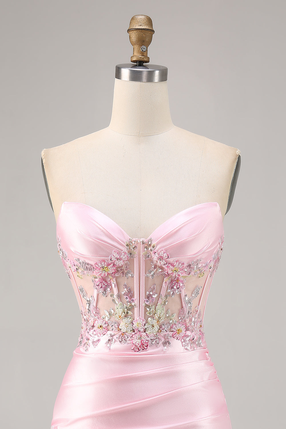 Candy Pink Satin Bodycon Short Corset Homecoming Dress with Applique