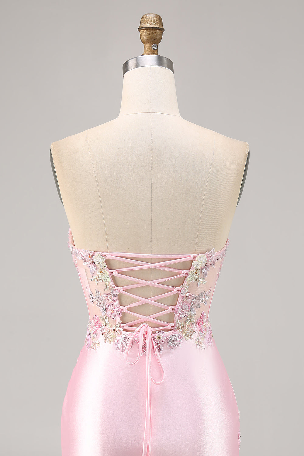 Candy Pink Satin Bodycon Short Corset Homecoming Dress with Applique