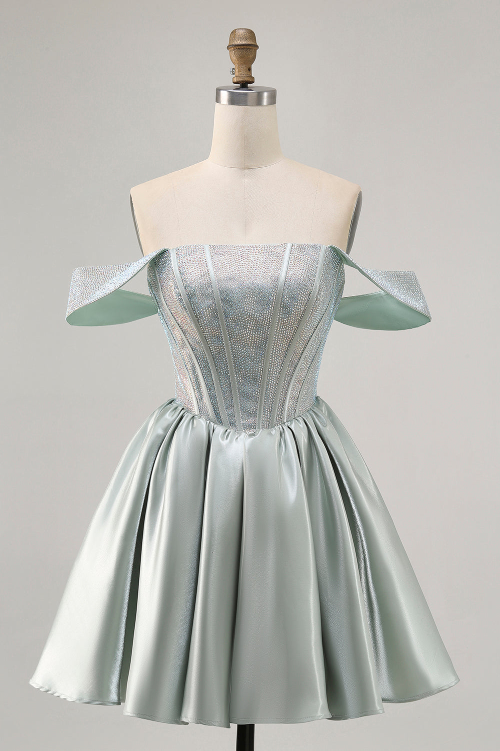 Light Green A-Line Off The Shoulder Corset Homecoming Dress with Beading