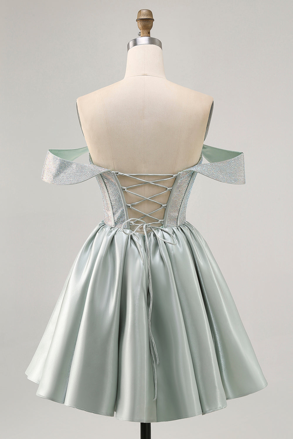 Light Green A-Line Off The Shoulder Corset Homecoming Dress with Beading