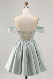Light Green A-Line Off The Shoulder Corset Homecoming Dress with Beading