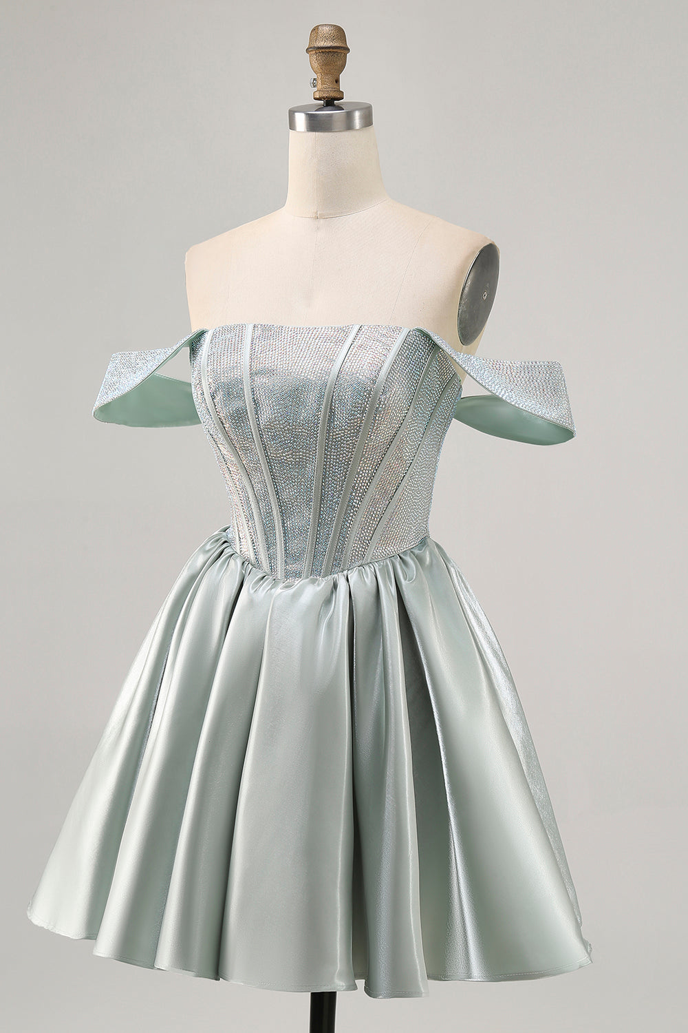 Light Green A-Line Off The Shoulder Corset Homecoming Dress with Beading