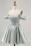 Light Green A-Line Off The Shoulder Corset Homecoming Dress with Beading