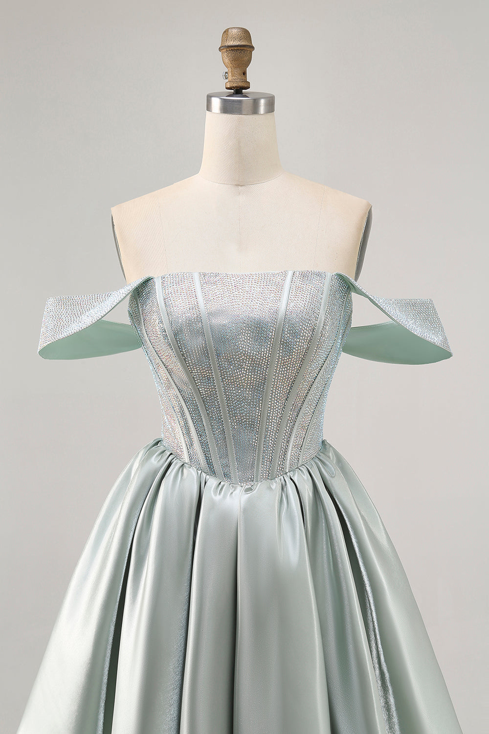 Light Green A-Line Off The Shoulder Corset Homecoming Dress with Beading