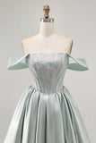 Light Green A-Line Off The Shoulder Corset Homecoming Dress with Beading