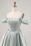 Light Green A-Line Off The Shoulder Corset Homecoming Dress with Beading