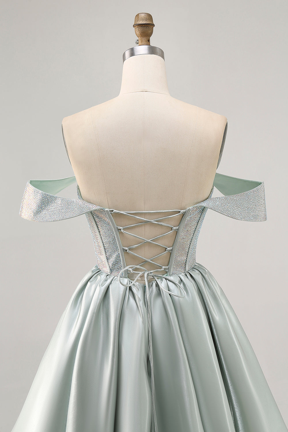Light Green A-Line Off The Shoulder Corset Homecoming Dress with Beading