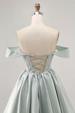 Light Green A-Line Off The Shoulder Corset Homecoming Dress with Beading